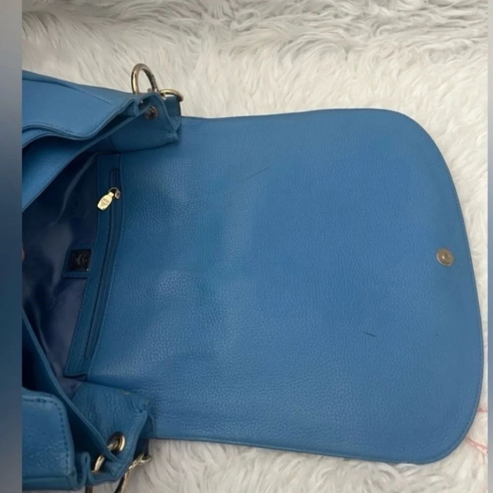 MCM Teal Blue Leather Studded Saddle Bag